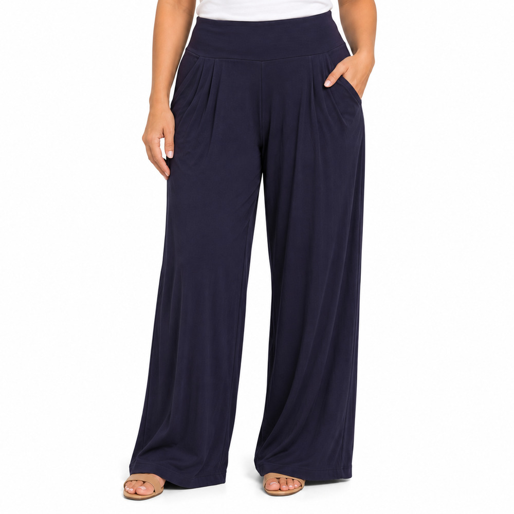 Cabi Navy Pull On Boot Cut Flare Knit Stretch Pants Pockets Casual Comfort sz M
